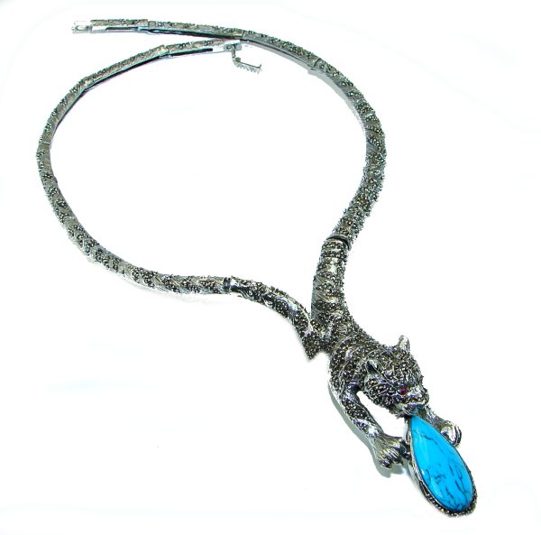 La panthere Turquoise .925 Sterling Silver handcrafted SPECTACULAR necklace