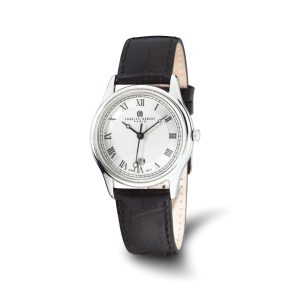 Ladies Black Leather Band Round Watch by Charles Hubert