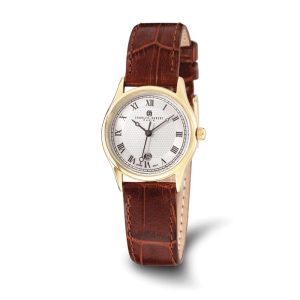 Ladies Brown Leather Band Round Watch by Charles Hubert