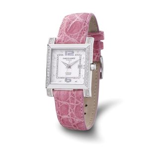 Ladies, Charles Hubert, 0.42 Ctw Diamond & Pink Leather Band Watch