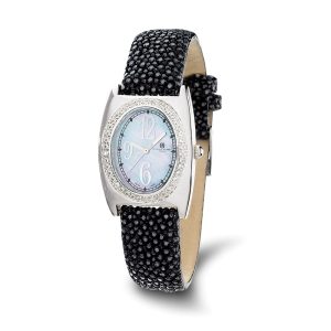 Ladies, Charles Hubert, Black Textured Band, Diamond Watch