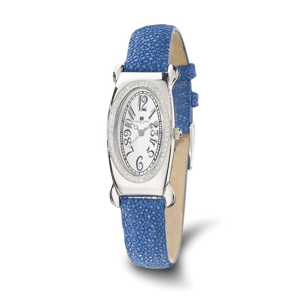 Ladies, Charles Hubert, Blue Leather Textured Band, Diamond Watch