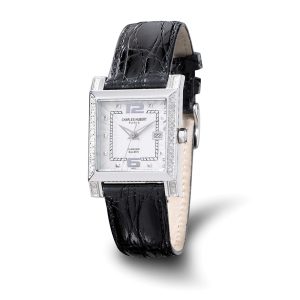 Ladies, Charles Hubert, Diamond And Black Leather Band Watch