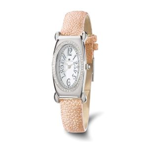 Ladies, Charles Hubert, Pink Faux Textured Band, Diamond Watch