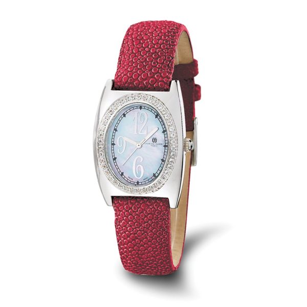 Ladies, Charles Hubert, Red Faux Textured Band, Diamond Watch