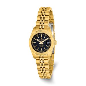 Ladies Gold-plated, Black Dial Round Analog Watch by Charles Hubert