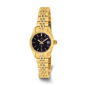 Ladies Gold-plated, Panther Link Black Dial Watch by Charles Hubert