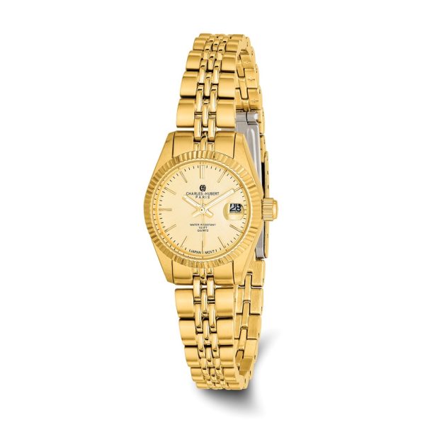 Ladies Gold-plated Panther Link Champagne Dial Watch by Charles Hubert