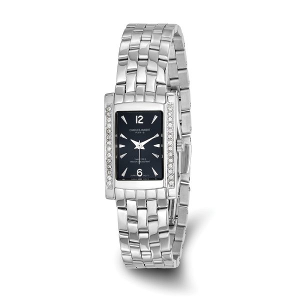 Ladies Rectangular Crystal Black Dial Watch by Charles Hubert