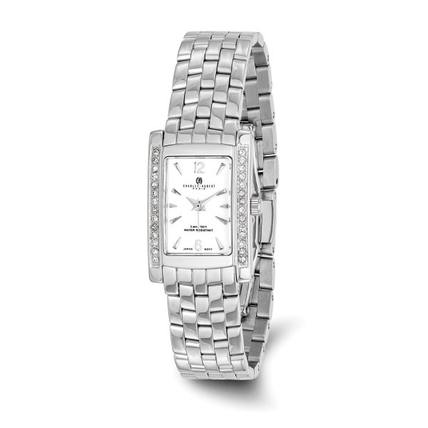 Ladies Rectangular Crystal White Dial Watch by Charles Hubert