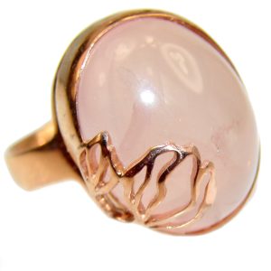 Large 10.2 carat Rose Quartz 18K Gold over .925 Sterling Silver brilliantly handcrafted ring s. 8 1/2