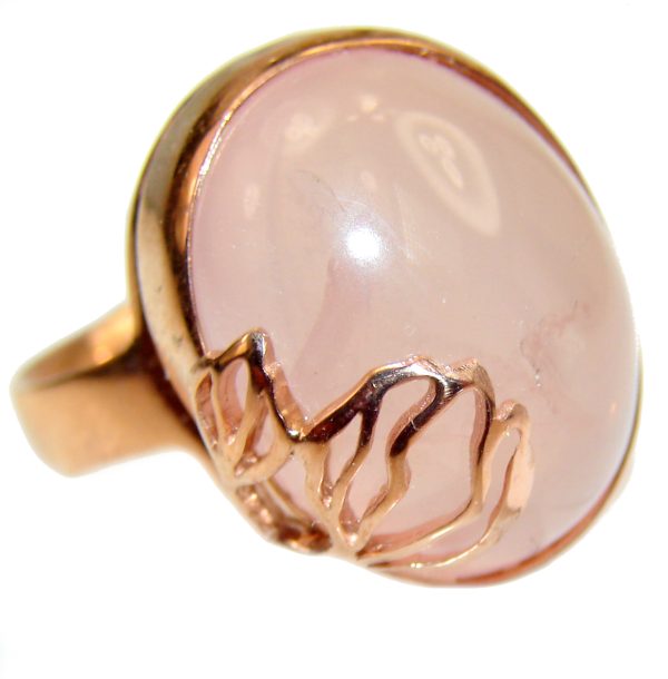 Large 10.2 carat Rose Quartz 18K Gold over .925 Sterling Silver brilliantly handcrafted ring s. 8 1/2