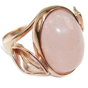 Large 10.2 carat Rose Quartz 18K Gold over .925 Sterling Silver brilliantly handcrafted ring s. 8 1/2