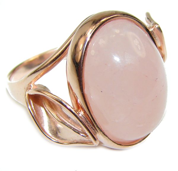 Large 10.2 carat Rose Quartz 18K Gold over .925 Sterling Silver brilliantly handcrafted ring s. 8 1/2