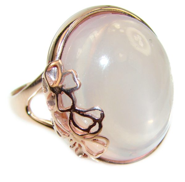 Large 12.2 carat Rose Quartz 18K Gold over .925 Sterling Silver brilliantly handcrafted ring s. 8 1/4