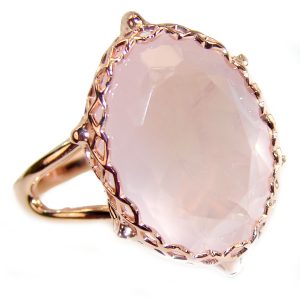 Large 13.2 carat Rose Quartz 18K Gold over .925 Sterling Silver brilliantly handcrafted ring s. 10 1/4