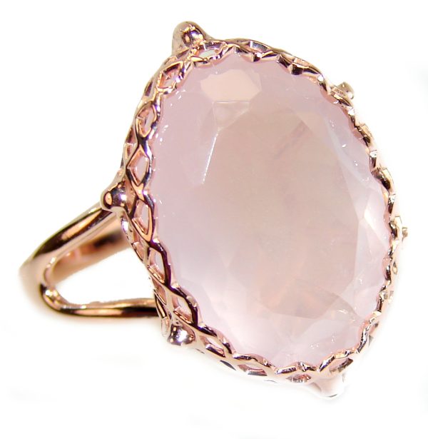 Large 13.2 carat Rose Quartz 18K Gold over .925 Sterling Silver brilliantly handcrafted ring s. 10 1/4