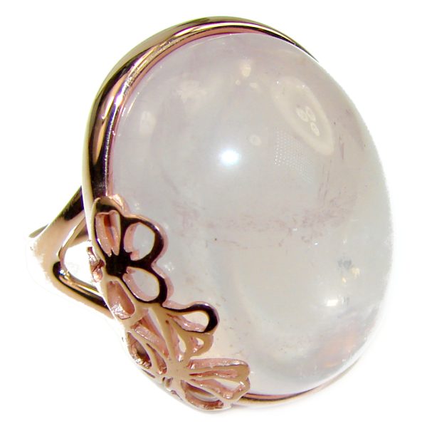 Large 15.2 carat Rose Quartz 14K Gold over .925 Sterling Silver brilliantly handcrafted ring s. 7 1/4