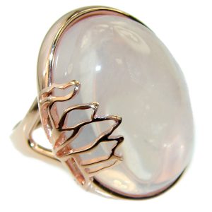 Large 22.2 carat Rose Quartz 14K Gold over .925 Sterling Silver brilliantly handcrafted ring s. 6 1/4