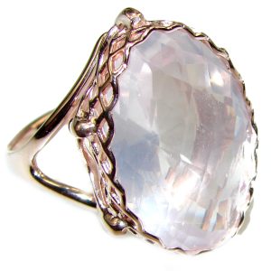 Large 22.2 carat Rose Quartz 18K Gold over .925 Sterling Silver brilliantly handcrafted ring s. 8 1/2