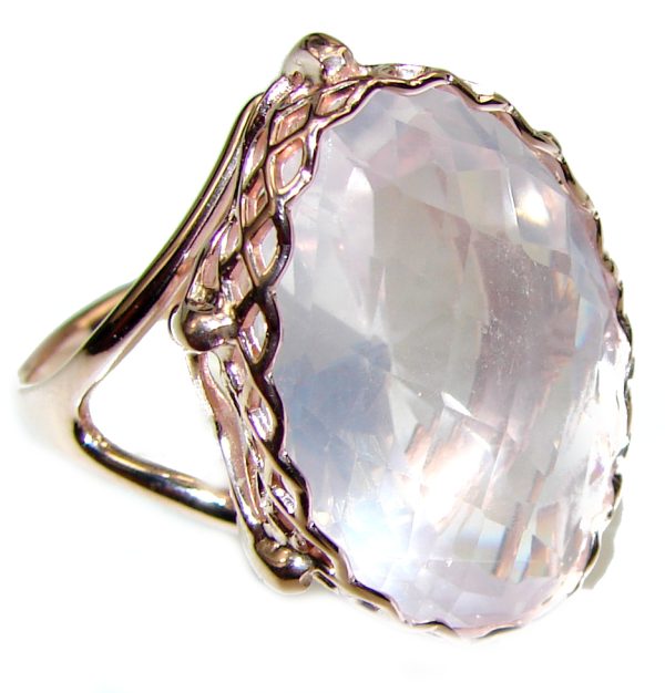 Large 22.2 carat Rose Quartz 18K Gold over .925 Sterling Silver brilliantly handcrafted ring s. 8 1/2