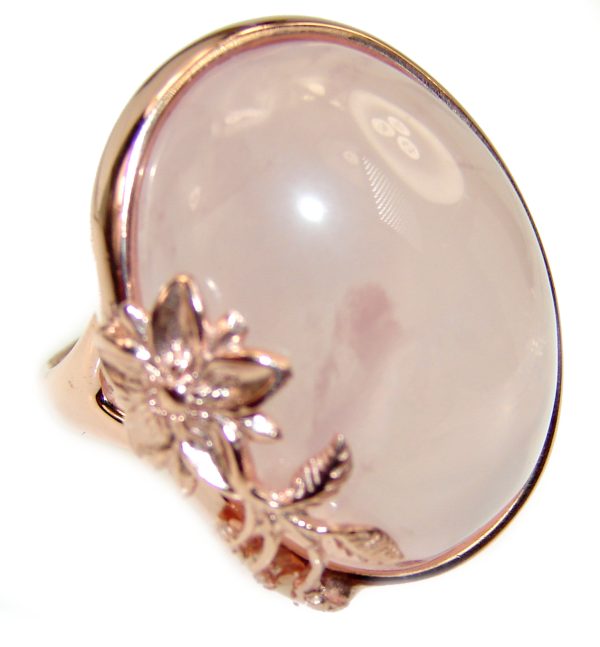 Large 23.2 carat Rose Quartz 18K Gold over .925 Sterling Silver brilliantly handcrafted ring s. 7