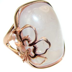 Large 25.2 carat Rose Quartz 14K Gold over .925 Sterling Silver brilliantly handcrafted ring s. 6 3/4