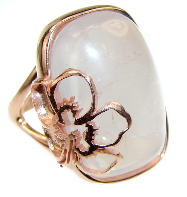 Large 25.2 carat Rose Quartz 14K Gold over .925 Sterling Silver brilliantly handcrafted ring s. 6 3/4