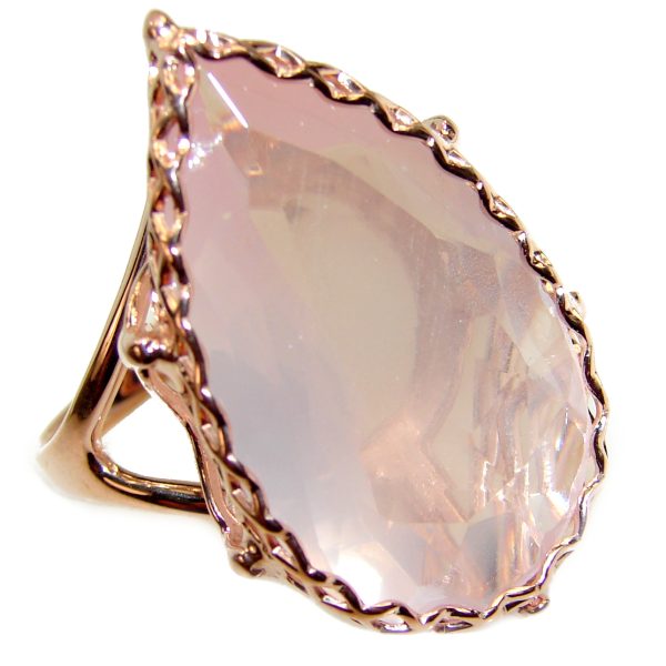 Large 26.2 carat Rose Quartz 18K Gold over .925 Sterling Silver brilliantly handcrafted ring s. 9