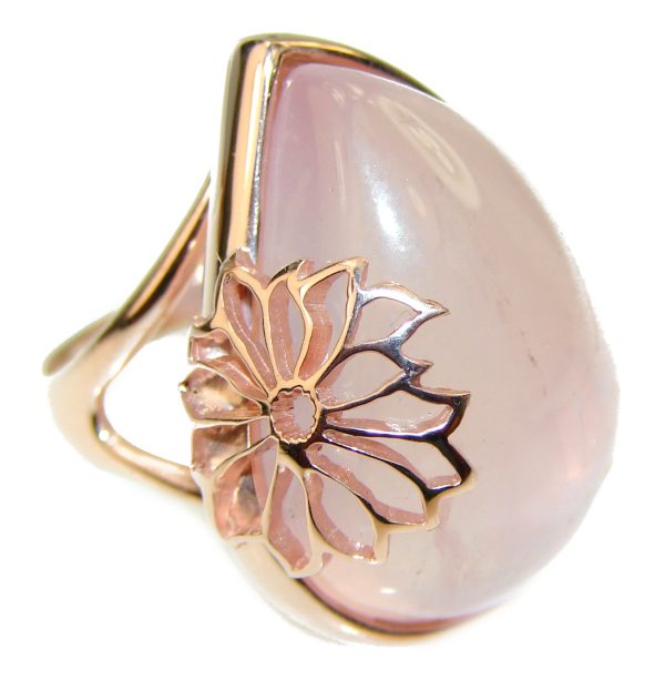 Large 27.2 carat Rose Quartz 14K Gold over .925 Sterling Silver brilliantly handcrafted ring s. 8