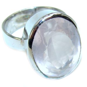 Large 33.2 carat Rose Quartz .925 Sterling Silver brilliantly handcrafted ring s. 8