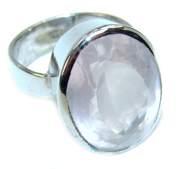 Large 33.2 carat Rose Quartz .925 Sterling Silver brilliantly handcrafted ring s. 8