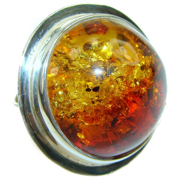 Large Authentic Baltic Amber .925 Sterling Silver handcrafted ring; s. 8 adjustable