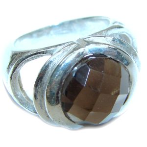 Large Authentic Smoky Topaz .925 Sterling Silver handcrafted ring; s. 5 3/4