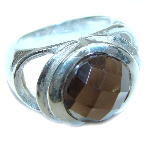 Large Authentic Smoky Topaz .925 Sterling Silver handcrafted ring; s. 5 3/4