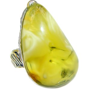 Large Butterscotch Amber .925 Sterling Silver handcrafted Ring s. 7