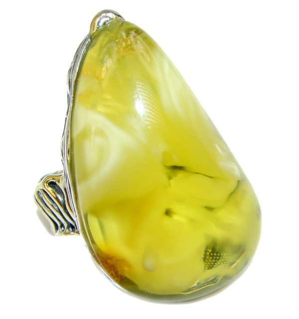 Large Butterscotch Amber .925 Sterling Silver handcrafted Ring s. 7