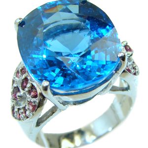 Large Electric Blue Topaz .925 Sterling Silver handmade Ring size 7 1/2