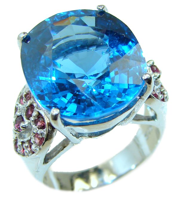 Large Electric Blue Topaz .925 Sterling Silver handmade Ring size 7 1/2