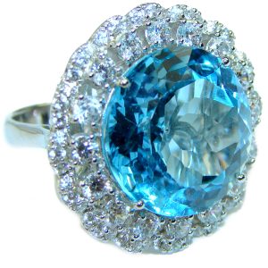 Large Swiss Blue Topaz .925 Sterling Silver handmade Ring size 8