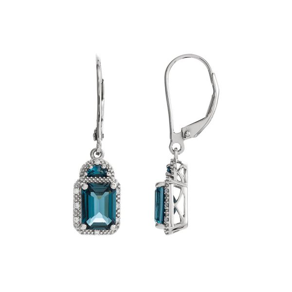 London Blue Topaz & Diamond Lever Back Earrings in 14k White Gold