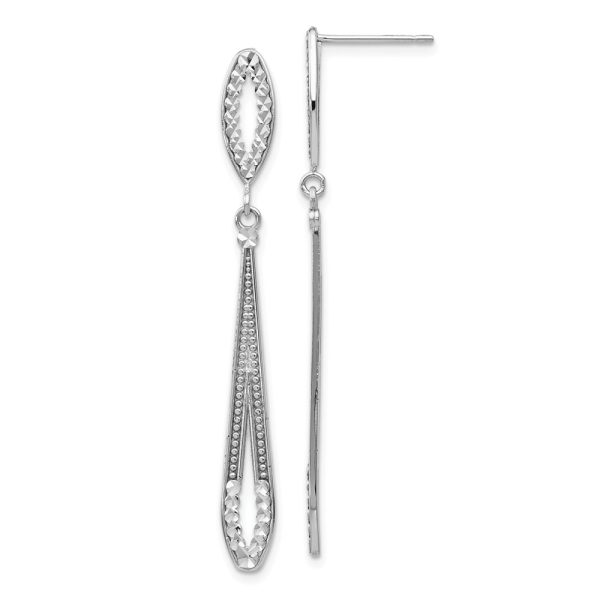 Long Textured and Diamond-cut Dangle Post Earrings in 14k White Gold