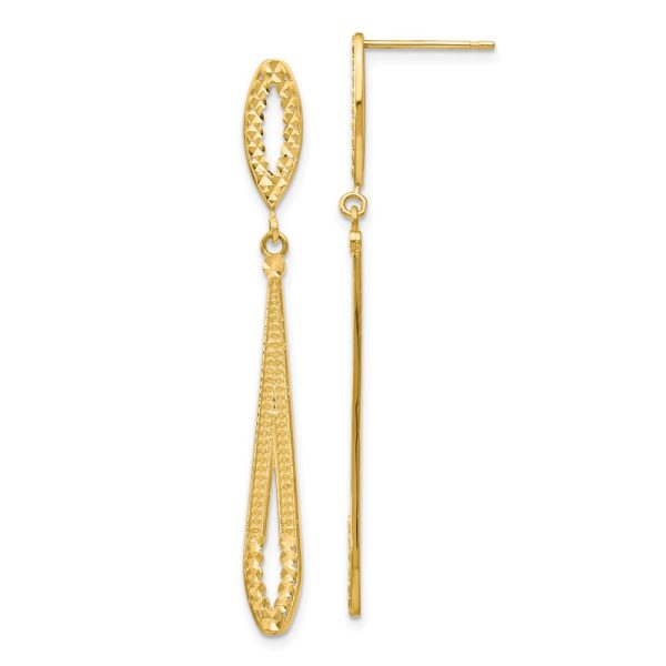 Long Textured and Diamond-cut Dangle Post Earrings in 14k Yellow Gold