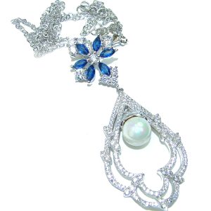 Luxurious Pearl Sapphire .925 Sterling Silver handmade Necklace