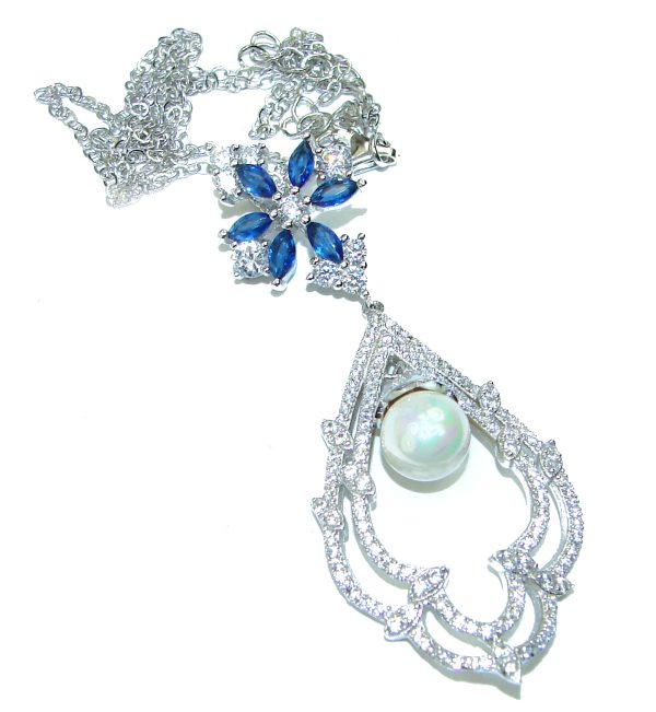 Luxurious Pearl Sapphire .925 Sterling Silver handmade Necklace