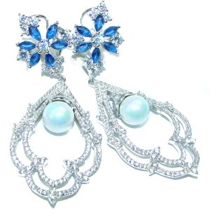 Luxurious Pearl Sapphire .925 Sterling Silver handmade earrings