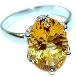 Luxurious Style 6.6 carat Natural Citrine .925 Sterling Silver handmade Cocktail Ring s. 8