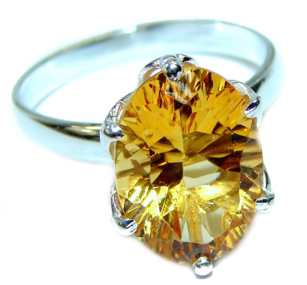 Luxurious Style 6.6 carat Natural Citrine .925 Sterling Silver handmade Cocktail Ring s. 8