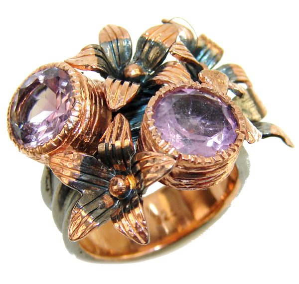 Luxurious Style Natural Amethyst 18K white Gold over .925 Sterling Silver handmade HUGE Cocktail Ring s. 6