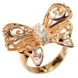 Luxury Ribbon White Topaz 14K Rose Gold over .925 Sterling Silver handmade Ring size 7